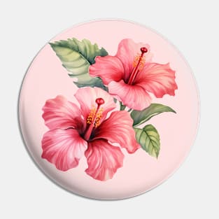 Pink Hibiscus Flower Watercolor Pin