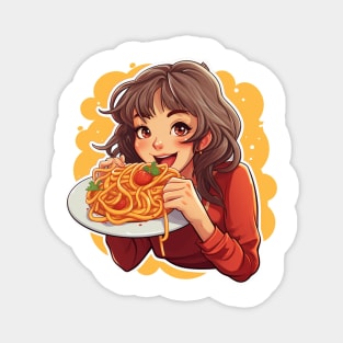Cute Girl Eating Spaghetti Magnet