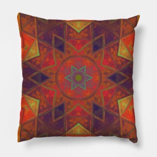 Mosaic Kaleidoscope Flower Red Purple and Green Pillow