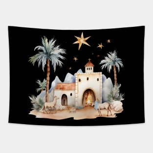 Watercolor Nativity Scene Tapestry