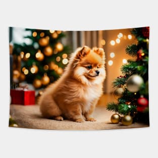 Christmas Pomeranian Puppy Dog Tapestry