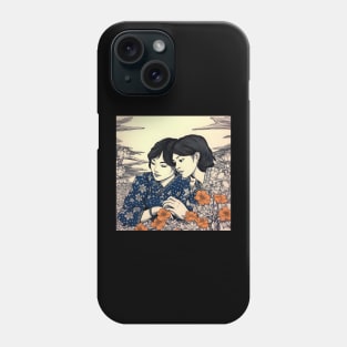 Two Asian female Friends in Flower Field Phone Case