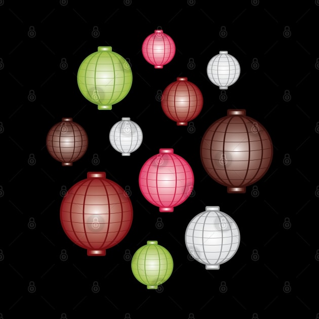 Lanterns | Mid Autumn Festival | Maroon Pink Green | Black by Wintre2