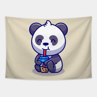 Cute Panda Sipping Boba Milk Tea Cartoon Tapestry