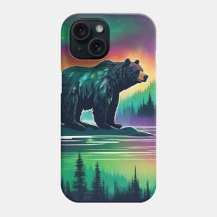 Brown Bear with Forest and Borealis, Colorful, Beautiful Phone Case