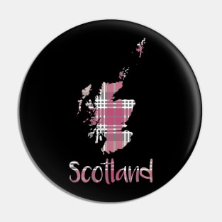 Scotland Pink, White and Grey Tartan Map Typography Design Pin