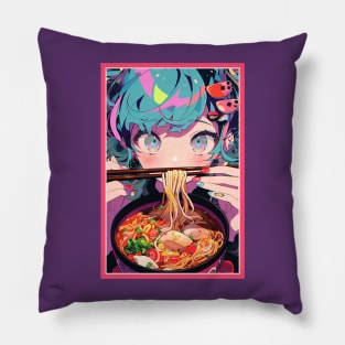 Cute Anime Girl |  Ramen Noodles | Hentaii Chibi Kawaii Design Pillow