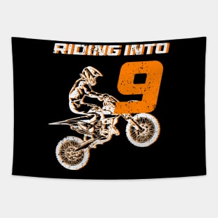 Riding into 9th Birthday Boy Dirt Bike B-day Gift For Kids Tollders Tapestry