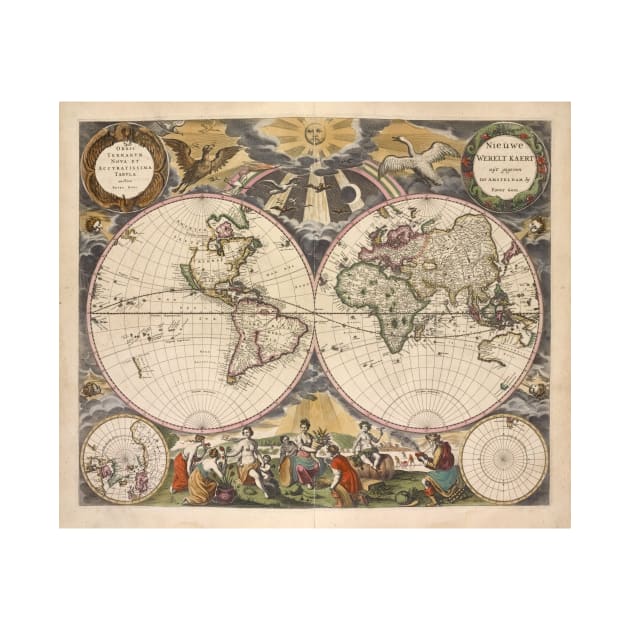 Vintage Map of The World (1672) by Bravuramedia