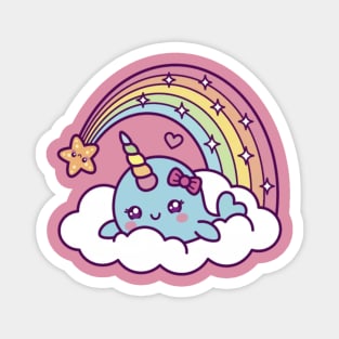 Narwhal Girl Dreams On Cloud With Rainbow Magnet