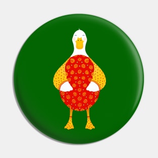 Cute white duck with red floral easter egg Pin