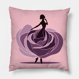 Silhouette of a beautiful ballerina in a purple floral dress, vector illustration, ballet performer Pillow