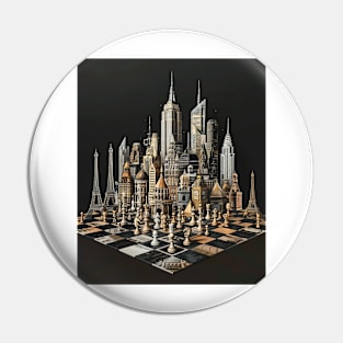 Cityscape Gambit: Skyline Chess Match Tee gift Pin