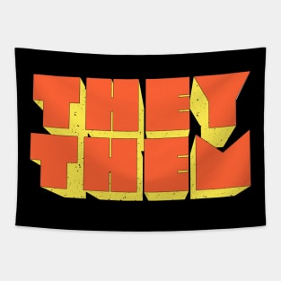 They/Them Pronouns -- Retro Style Design Tapestry