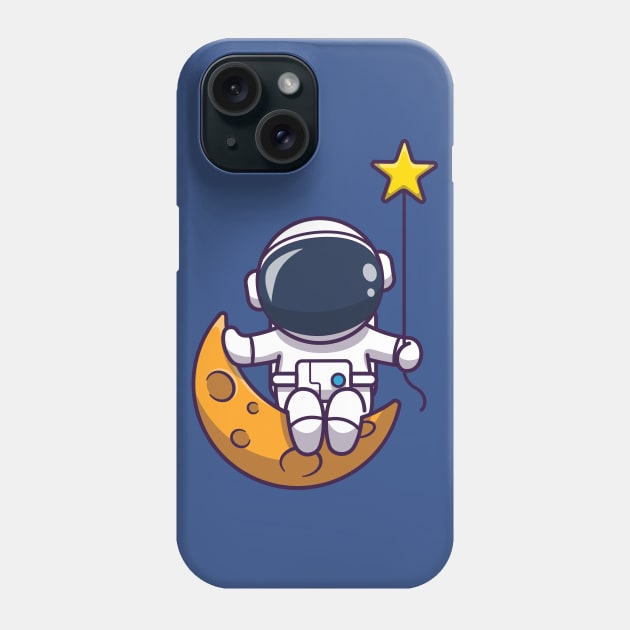 Cute Astronaut Sitting On Moon With Star Cartoon Phone Case by Catalyst Labs