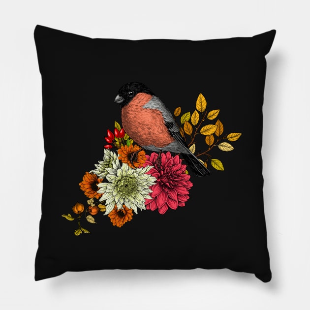 Bullfinch on autumn bouquet Pillow by katerinamk