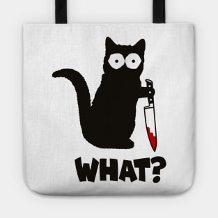 Cat What Black Cat Shirt, Murderous Cat With Knife Shirt Tote