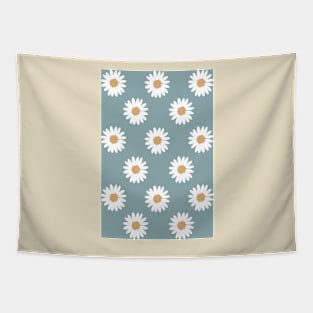 retro slate blue gray camel daisy pattern Tapestry