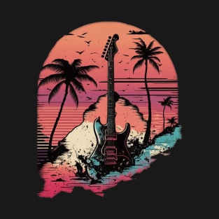 sunset retrowave Distressed guitar T-Shirt