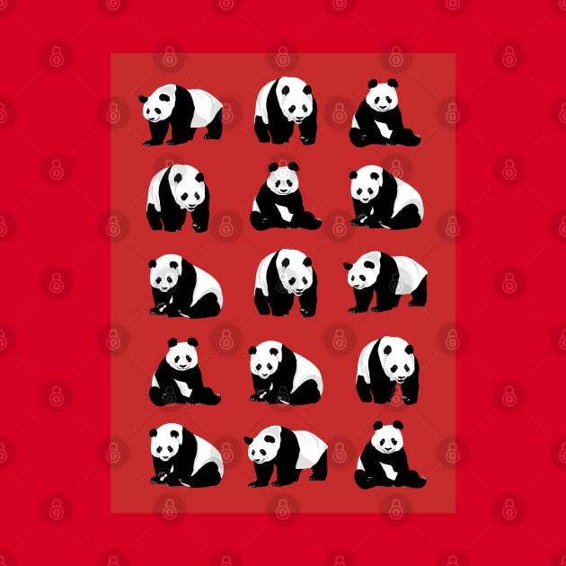 Panda Bear Pattern on Red by OneThreeSix