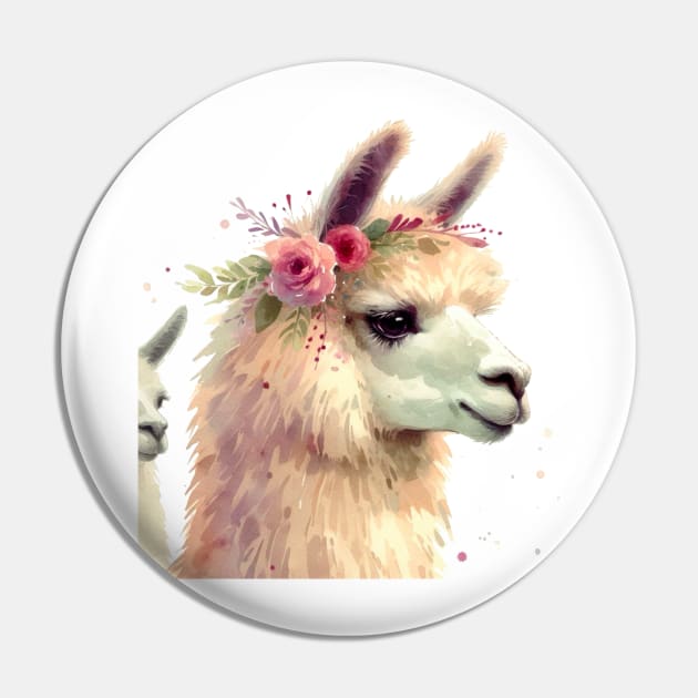 Llama Flower Crown Watercolor Painting Alpaca Graphic Art White Background Pin by Star Fragment Designs