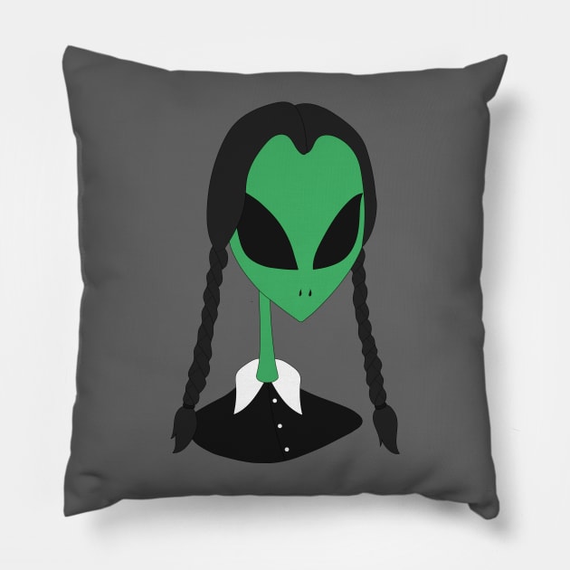 Alien Wednesday Addams Pillow by myacideyes