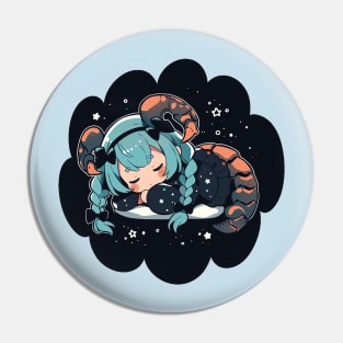 Adorable Anime Chibi Scorpio Zodiac Sleeping Little Astro Girl Pin