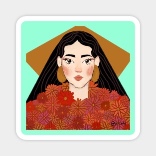 Ilustración de mujer con vestido florar por uchi Magnet