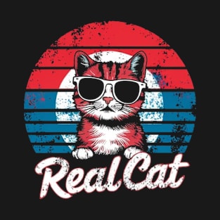 Real Cat Funny Vintage Retro Cat t-shirt for women & Men Cat T-Shirt