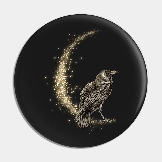 Raven Spirit Animal - Pagan Moon Pin by sharanarnoldart