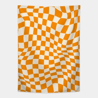 Retro Orange Checkerboard Tapestry