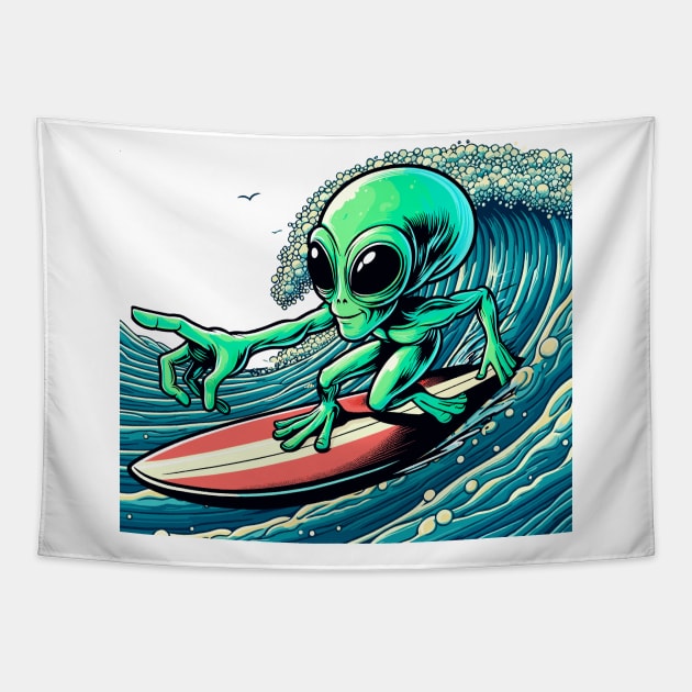 Alien surfer Tapestry by TimeWarpWildlife