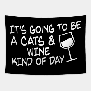 Funny Cat And Wine Shirt - Cat Lover And Wine Gift Tapestry