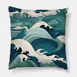 Ephemeral Crests: Hokusai Waves Reimagined Pillow