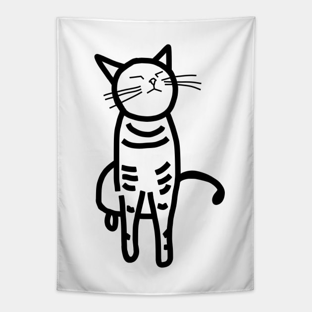 Cat Doodle with Thick Black Line Tapestry by ellenhenryart