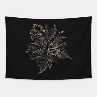 Ferns and Parrot Tulips - Black Tapestry