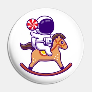 Cute Astronaut Playing Horse Toy And Holding Candy Pin