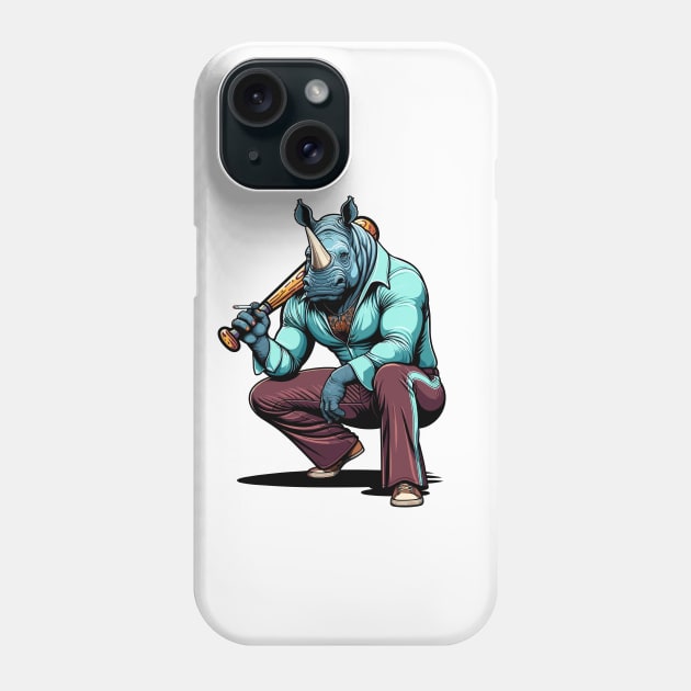 Retro Rebel: 70s Fashion rhino with baseball batters Phone Case by TimeWarpWildlife