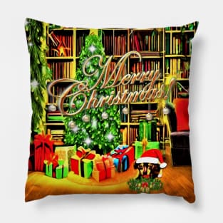 Christmas Greetings with a Cute Dachshund Puppy Pillow