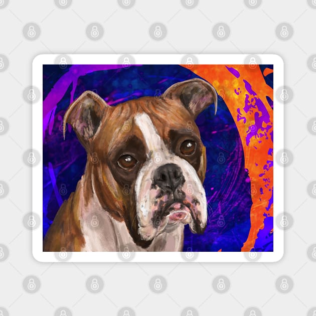 Beautiful Boxer Dog Painting on Urban Purple Background Magnet by ibadishi