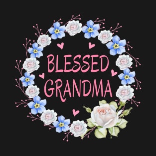 Blessed Grandma With Flower Wreath And Hearts Heartfelt Love T-Shirt