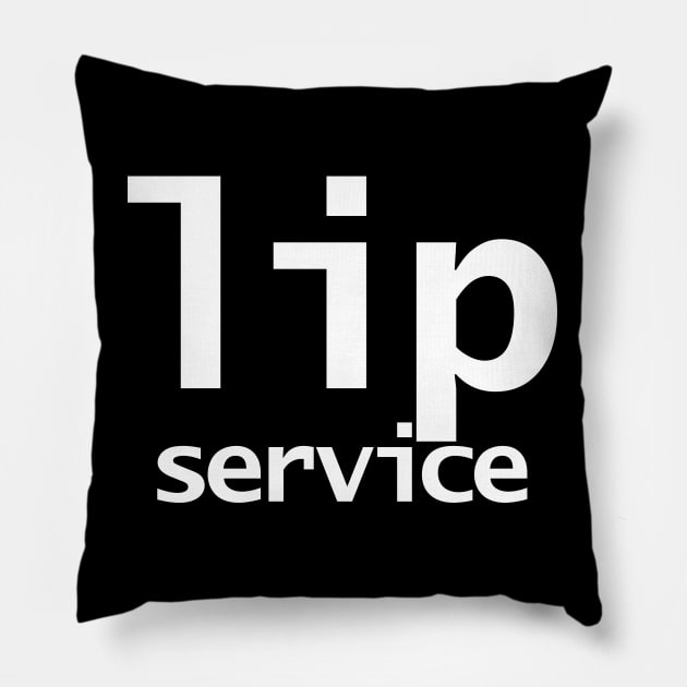 Lip Service Minimal Typography White Text Pillow by ellenhenryart