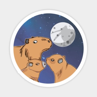 Three Capybara Moon Funny Pelican Capybara Wolf meme Magnet