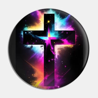 Cross in Neon Nebula Pin