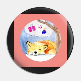 Sleeping Fox with Coral Pink Background Pin