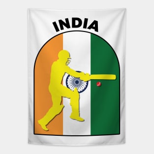 India Cricket Batsman India Flag Tapestry