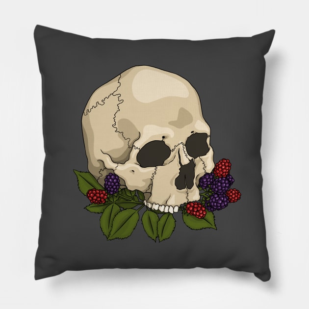 Blackberry Skull Pillow by Nora Back Art and Design