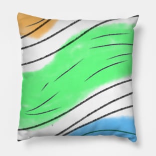 Blue green orange watercolor art Pillow