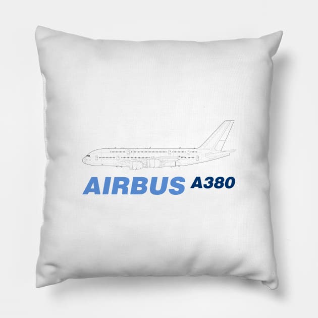 Airbus A380 Line Drawing Pillow by SteveHClark
