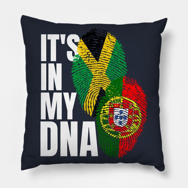 Portuguese And Jamaican Mix DNA Flag Heritage Gift Pillow by Just Rep It!!